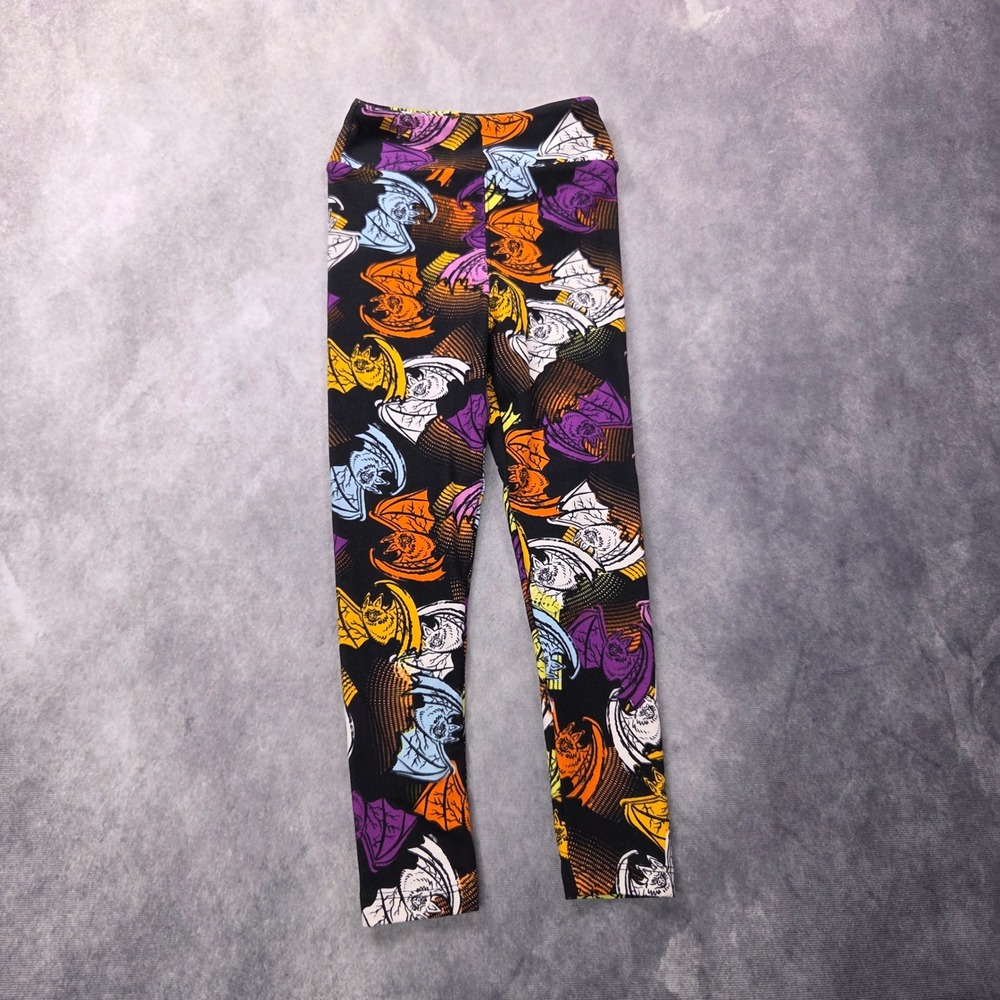 LuLaRoe Leggings Kids S/M Size fits 2-8 Bat Print Halloween Spooky Orange Purple